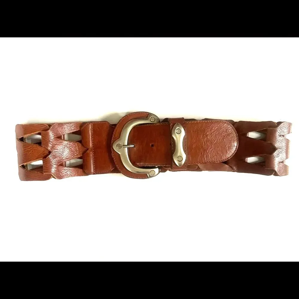 Beautiful Brown Leather Belt w/Silver Hardware Sz: S - Picture 8 of 9